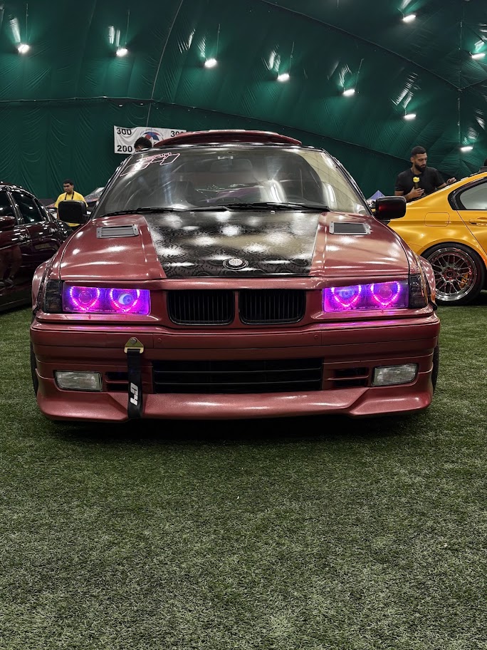 PETTY E36 — front end with purple halo headlights