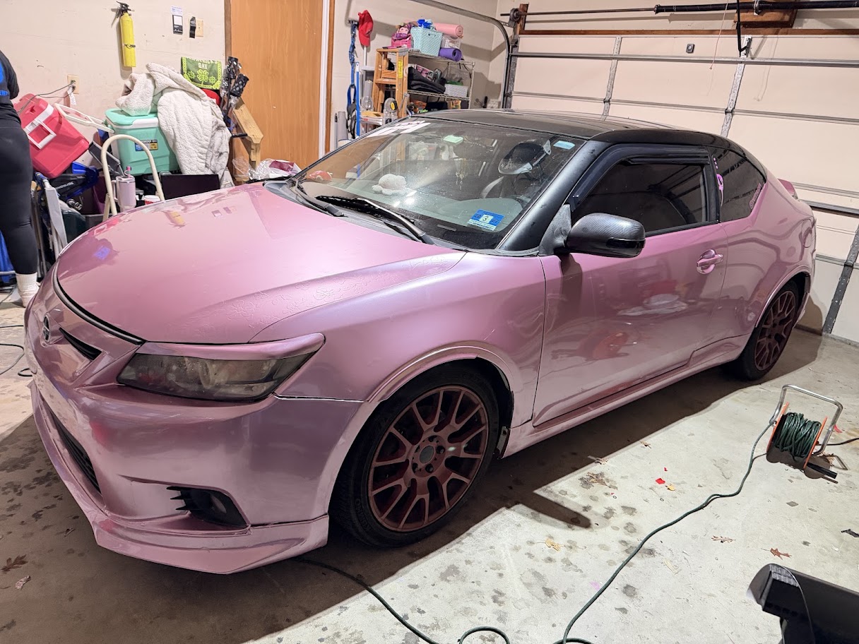 PETTY TC — pink Scion tC in the garage